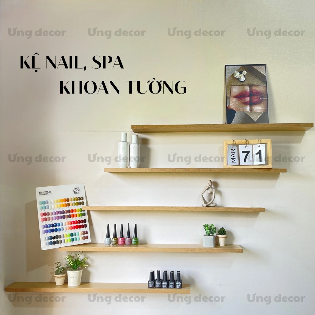  Kệ để sơn nail, spa gắn, treo tường KHOAN TƯỜNG chính hãng 100% của Ưngdecor 2 màu trắng và gỗ