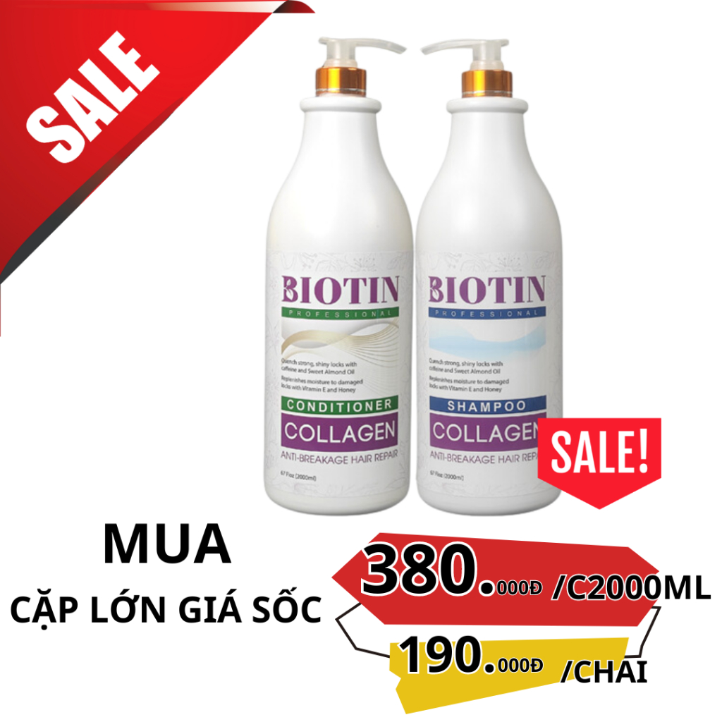 Dầu Gội Xả Monica Biotin collagen Siêu Mượt Lưu Hương 2000ml