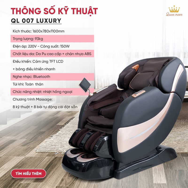 [Giảm 63%] Ghế massage Queen Crown QL 007 Luxury mẫu mới 2024 - 4D+ Đo huyết áp, nhịp tim, sạc không dây