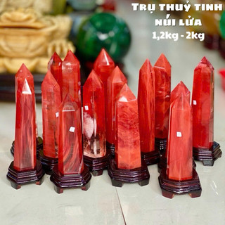 Trụ tháp phong thuỷ đá Núi lửa màu đỏ, vàng và xanh cao 20cm