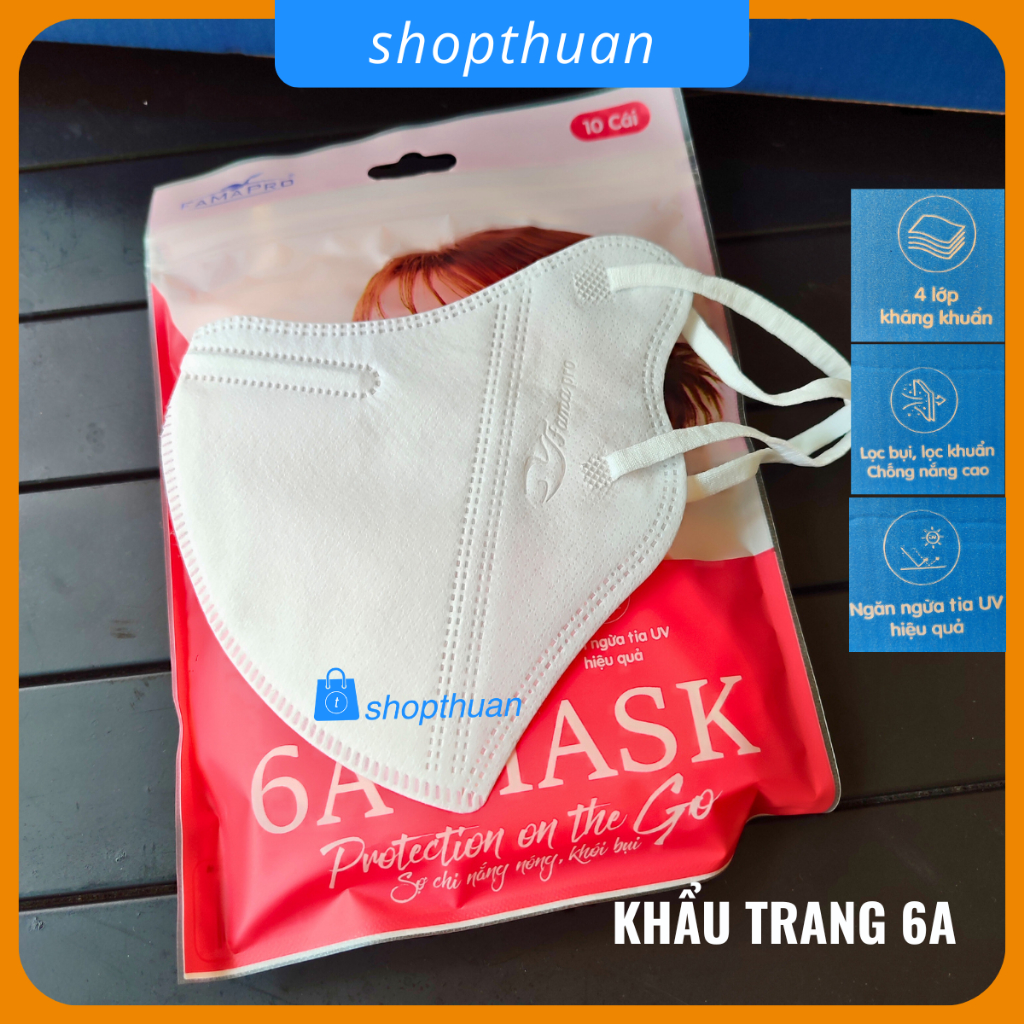 [10 cái 6A ] Khẩu trang Famapro 6A Mask - 4 lớp, kháng khuẩn, ngăn ngừa UV hiệu quả
