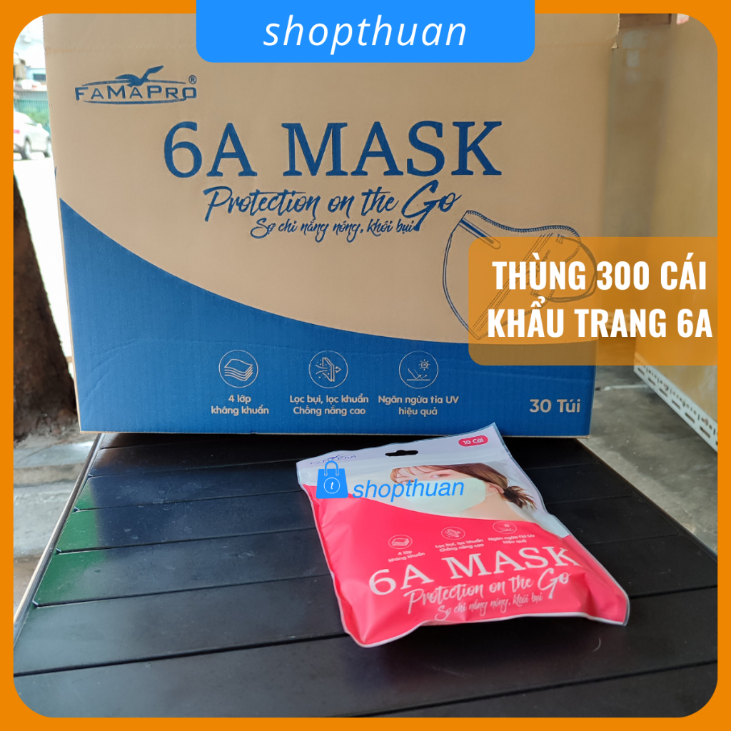 [Thùng 300 cái 6A ] Khẩu trang Famapro 6A Mask - 4 lớp, kháng khuẩn, ngăn ngừa UV hiệu quả