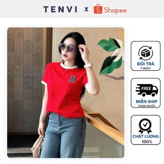 Áo Thun Babytee MLB Phối Thêu Chữ B Trước Ngực Cổ Phối Màu Chất Liệu Cotton Lạnh T004