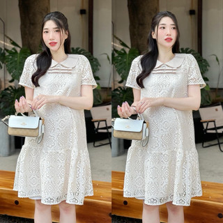 EVERMOM l Đầm bầu Lila ren mềm phối nơ cổ sen thanh lịch