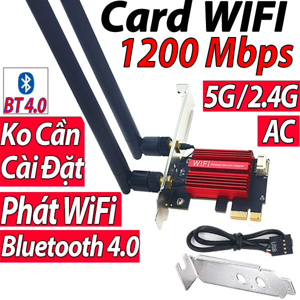 Card wifi intel AC 5G có Tản tốc độ cao có Bluetooth Card wifi 2 băng tần kép Thẻ wifi 2 kênh Pcie Cac wifi không dây 5G