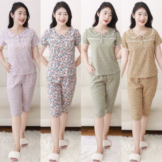 [BunnySky] ĐỒ BỘ NỮ MẶC NHÀ CHẤT LIỆU LỤA MỀM MÁT TAY CỘC QUẦN LỬNG, CỔ SEN 2  KHUY RẤT XINH