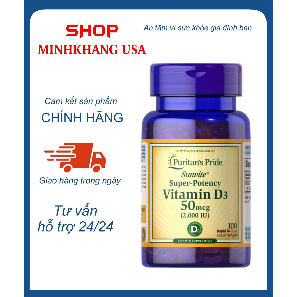 VIÊN UỐNG BỔ SUNG VITAMIN D3 50MCG 2000IU PURITAN'S PRIDE