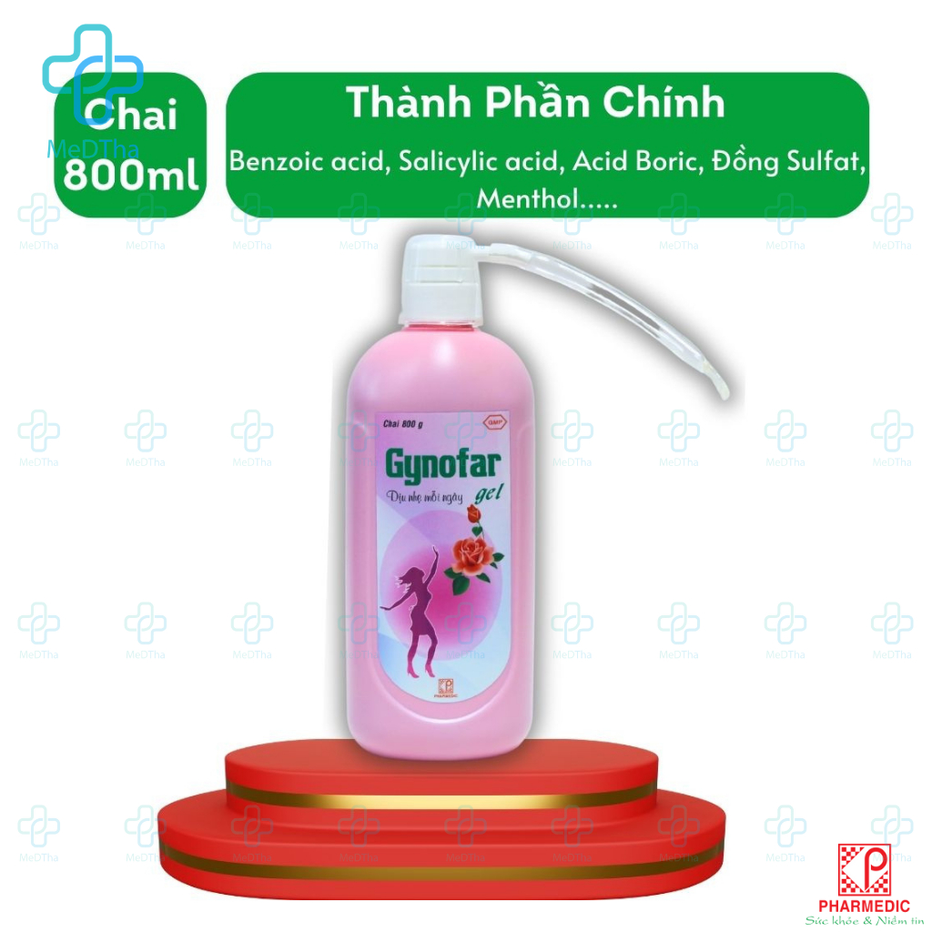 Dung Dịch Vệ Sinh Phụ Nữ Gynofar - Nước Rửa Phụ Khoa, Phòng Nấm, Ngứa, Mụn Nhọt, Rôm sảy (Chai 800ml)