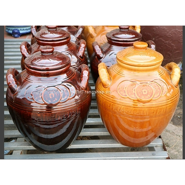 [Dung Tích 50-60-70 lít] Chum sành Ngâm Rượu men bóng Gốm Bát Tràng có nắp đậy