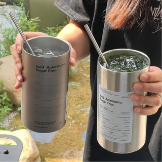 Ly giữ nhiệt iced americano inox 304 đúc liền khối cao cấp có nắp đậy tặng kèm ống hút