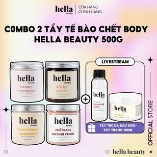 Combo 2 Tẩy tế bào chết body hữu cơ 500g Hella Beauty Giúp Dưỡng Trắng Da Toàn Thân, Giảm Mụn Mờ Thâm