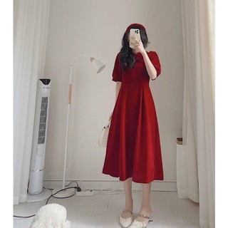 Dọn kho sales lỗ - Đầm thiết kế dáng dài maxi nhung cúc bọc cổ tàu sang chảnh, váy dự tiệc, chơi tết, noel