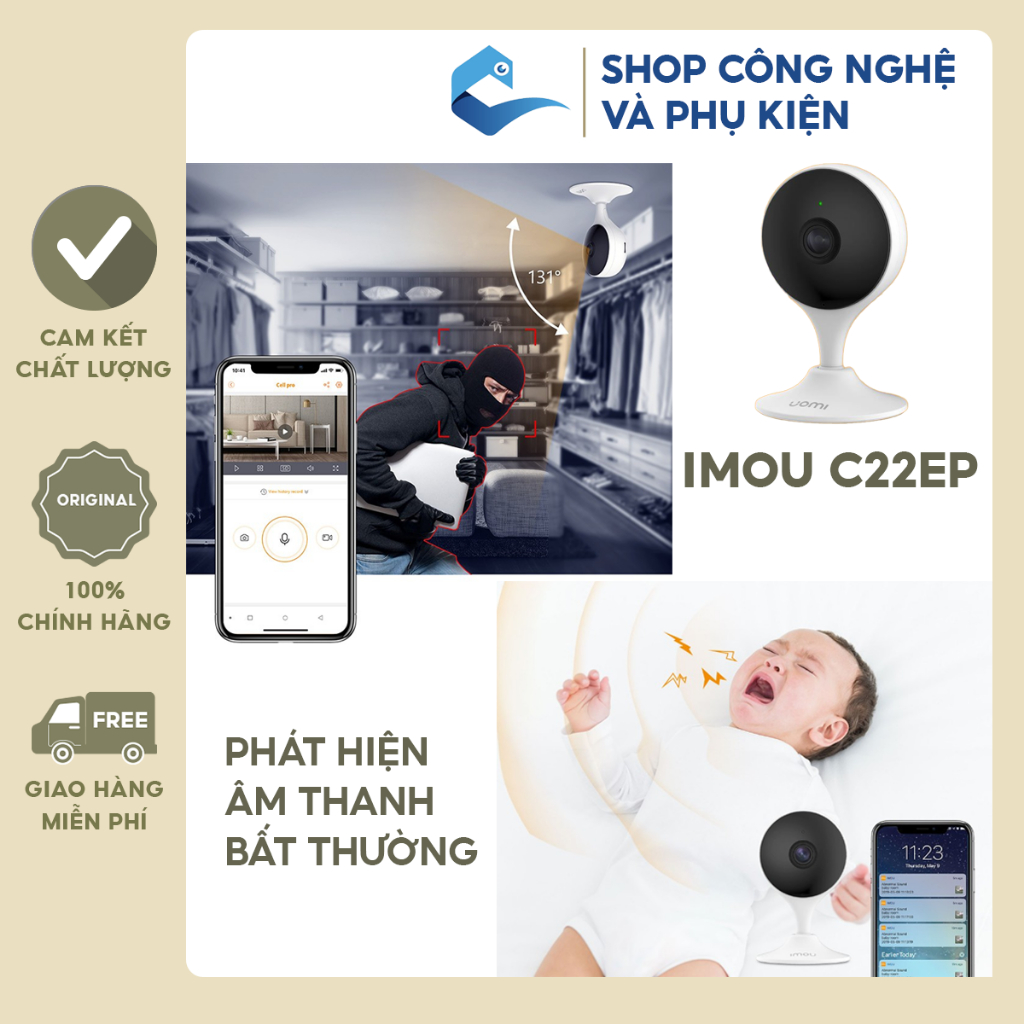 Camera wifi mini đàm thoại hai chiều fullhd imou c22 c22ep 2m 1080 góc rộng bảo hành 24th chính hãng