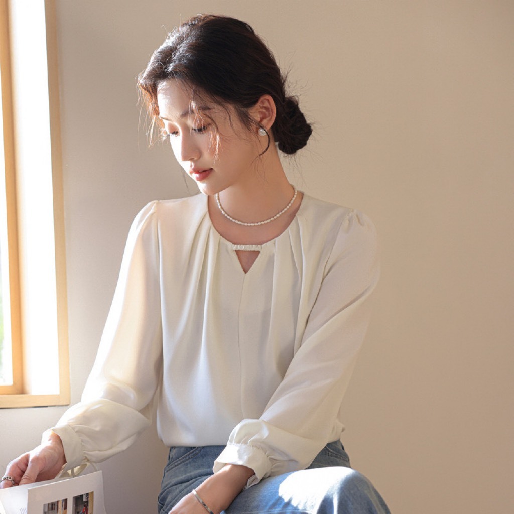 Áo Trung Niên Nữ U30 U40 U50 Cổ V Dây Ngang Kiểu Dáng Sơ Mi_ Áo Cho Mẹ