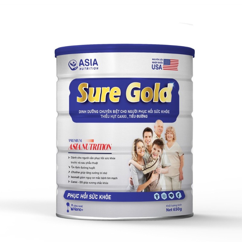 Sữa Sure Gold Premium ASIA NUTRITION chính hãng hỗ trợ phục hồi sức khỏe, tăng cường đề kháng hộp 650g