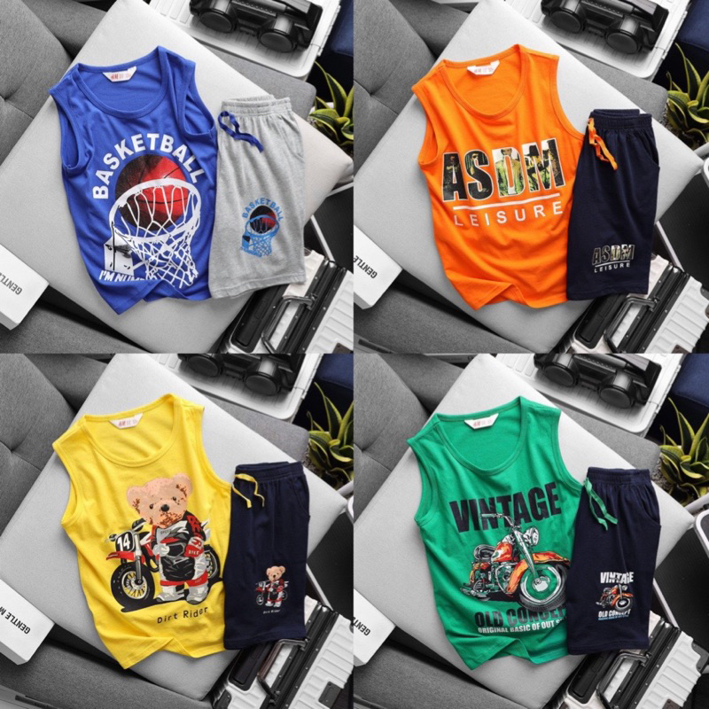 Bộ sat nách bé trai Janeshop, Set ba lỗ cotton mềm mịn thoáng mát size đại 23-57kg