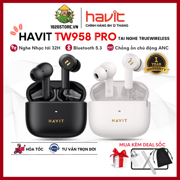 【Hỏa Tốc HCM】Tai Nghe TWS HAVIT TW958 Pro, Chống Ồn Chủ Động ANC, 2 Khử Ồn ENC, Nghe Nhạc 32H - Chính Hãng BH 12 Tháng