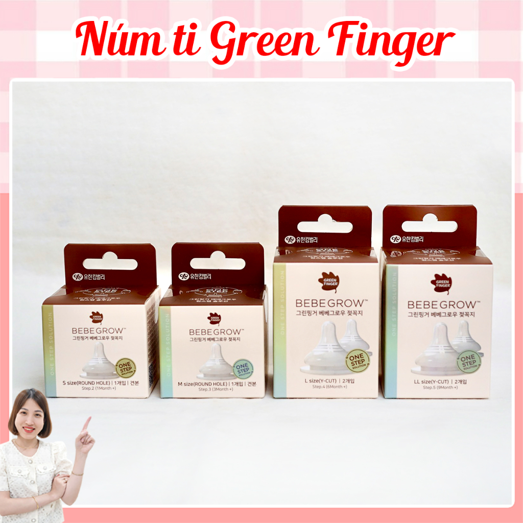 Núm Ti bình sữa Green Finger BebeGrow Hàn quốc, núm ty 2 van thoát khí