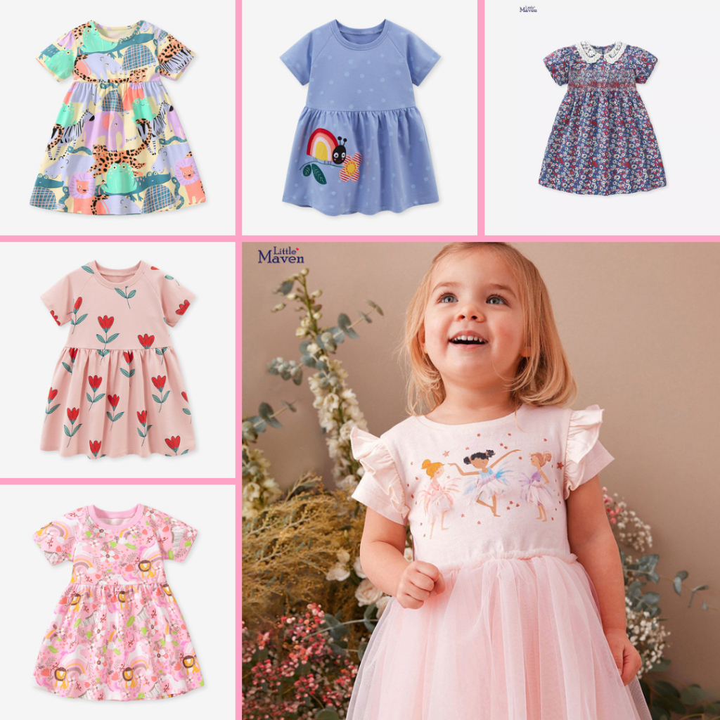 BST váy hè bé gái thun cotton nhiều họa tiết 2-7 tuổi mẫu mới P1 - Little Maven Chính Hãng