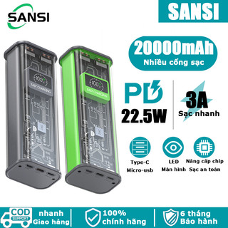 Sạc Dự Phòng 20000Mah，Hỗ trợ sạc siêu nhanh 22.5W，màn hình nguồn LED cơ thể trong suốt