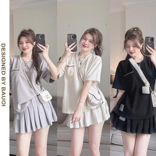 SET VÁY ÁO PHÔNG VÀ CHÂN VÁY XẾP LI TÚI NGỰC PHỐI VIỀN CỰC XINH V787 - ĐẦM VÁY CỘC TAY MÙA HÈ MẶC ĐI LÀM ĐI CHƠI XINH