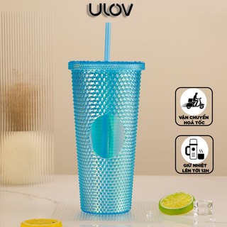 Cốc Giữ Nhiệt 710ml Vân Kim Cương Màu Omber Xinh, Nhựa PP 2 Lớp An Toàn Không Độc Hại ULOV-LYNHUA01