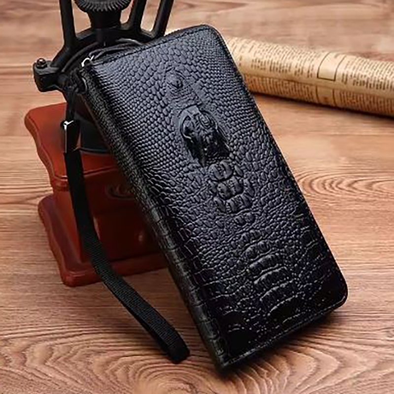 Ví Cầm Tay Nam Da Bò Dập Vân Cá Sấu Siêu Bền Đẹp VI-187