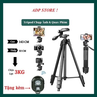 Tặng kèm Remote - Giá Đỡ Kẹp Điện Thoại LiveStream, Giá Đỡ 3 chân cao 140cm chắc chắn,Gậy Chụp ảnh quay video - ADP336