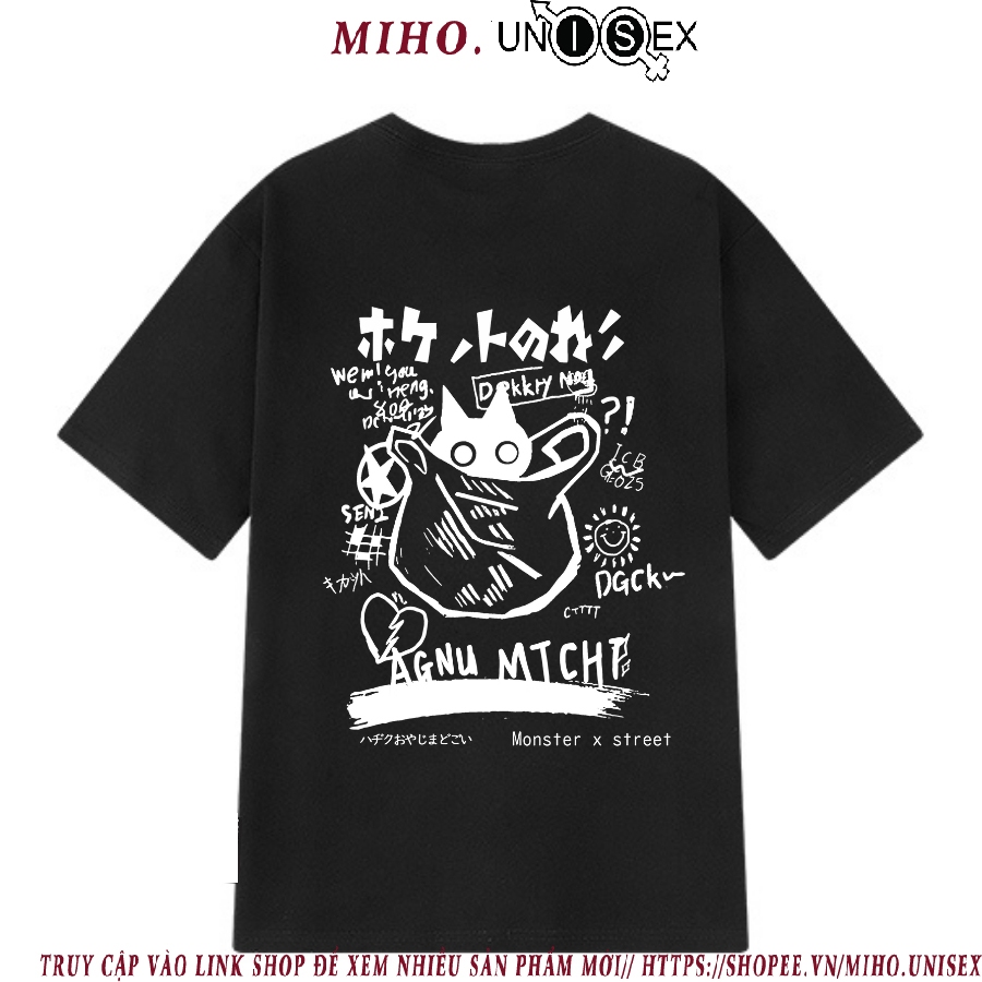 Áo thun unisex Mèo túi phông tay lỡ nam nữ form rộng UNISEX