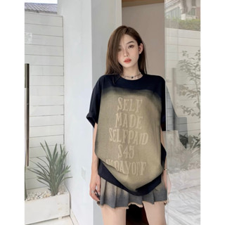 Áo phông in chữ nổi nền loang cotton 250gsm phong cách cá tính