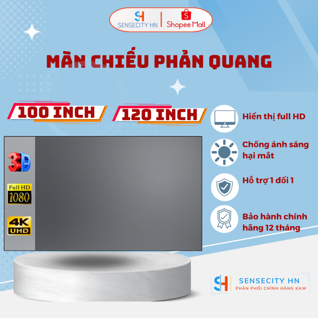 Màn chiếu phản quang KAW dán tường bằng Polyester - Tăng cường độ sáng hình ảnh loại 100 inch và 120 inch - Chính hãng