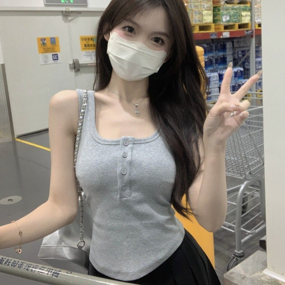 Áo Ba Lỗ khuy Ngực Đệm Ngực Cao Su Non Xịn , Áo Tanktop 3 Lỗ Dáng Ôm Dây Nữ Có Mút Đệm  B8817