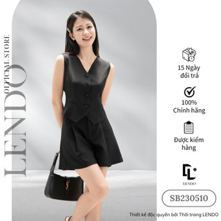 Sét Bộ Công Sở LENDO SB230510 Ký Giả Áo Ghi lê Không Tay Quần Short Đùi Dáng Rộng