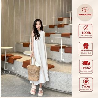 Váy maxi 2 lớp đũi gân mềm mát không nhăn nhàu, có túi bên hông dáng suông dài