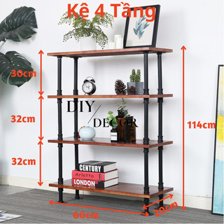 Kệ để sách 4 tầng,kệ sách đứng decor vintage bằng ống thép sơn tĩnh điện DIY Decor 4LKG005-4T