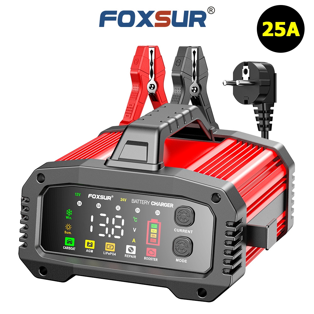 Bộ sạc ắc quy công suất lớn 12V 24V sạc ô tô tàu thuyền xe điện FOXSUR 25A