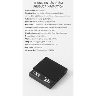 VOLCANO Cân điện tử pha cà phê mini Nano có đếm giờ pha espresso