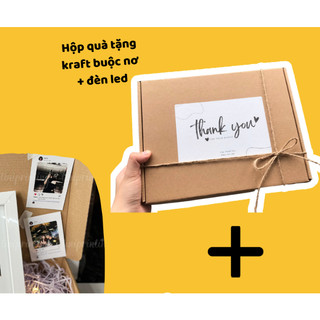 Hộp quà tặng kraft thắt nơ có rơm giấy và đèn led để tặng thương hiệu Tini Printing