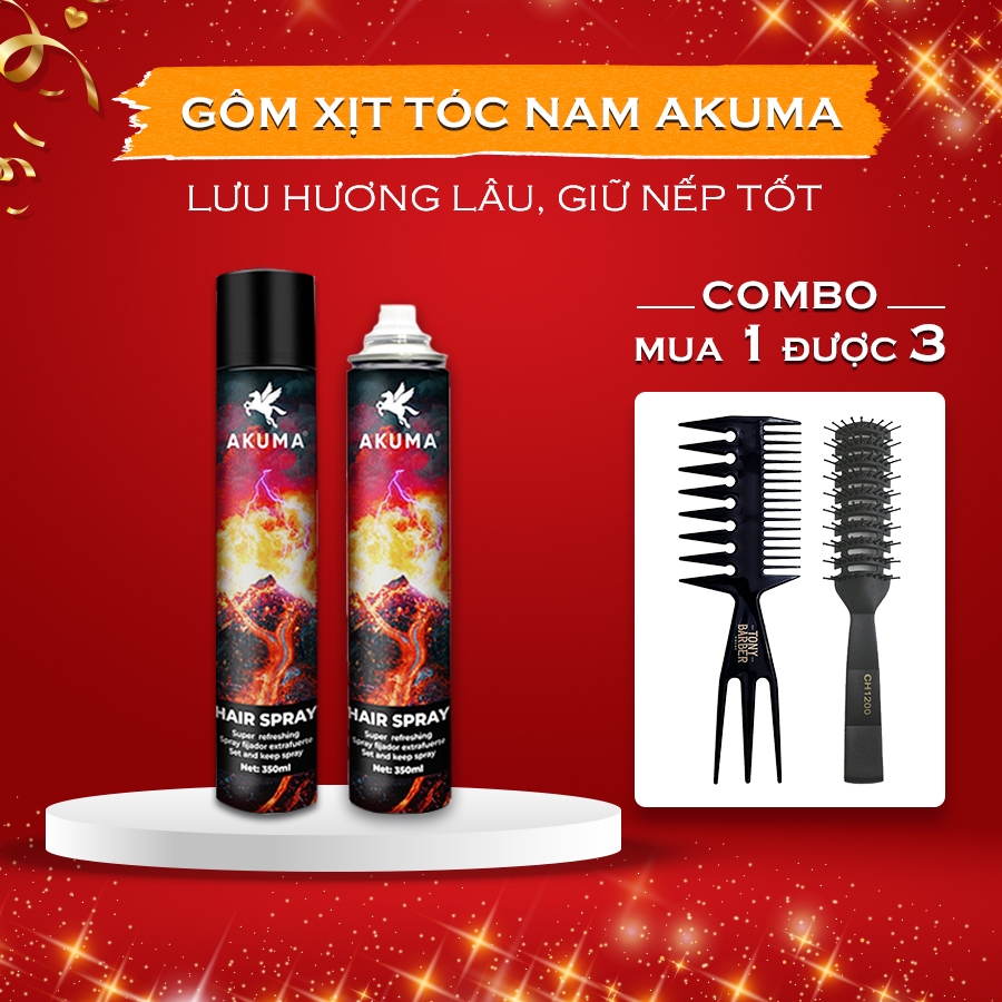 Gôm xịt giữ nếp tóc nam AKUMA chính hãng 320ml hương nước hoa cuốn hút, không bám bụi gàu, dễ vệ sin
