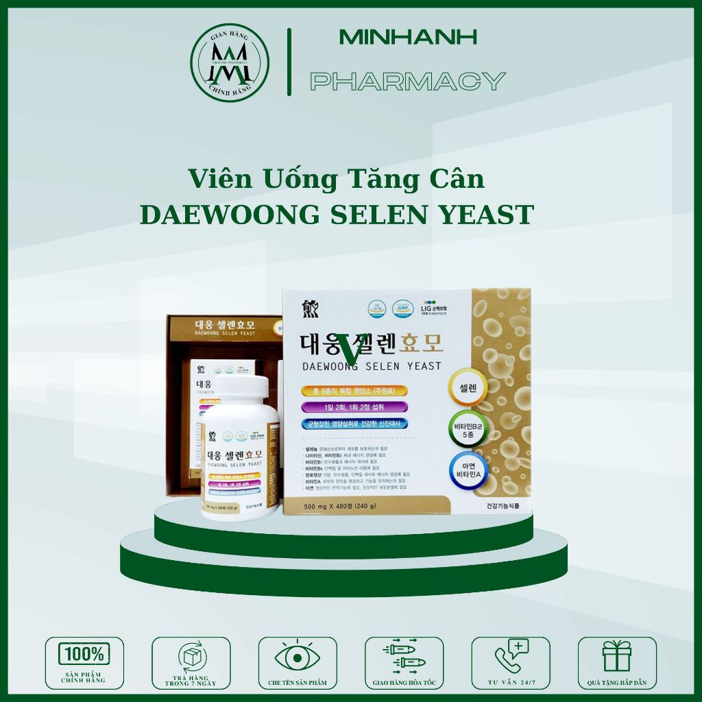 Viên Uống Hỗ Trợ Tăng Cân Bổ Sung Vitamin DAEWOONG SELEN YEAST Hộp 480 Viên Hàn Quốc