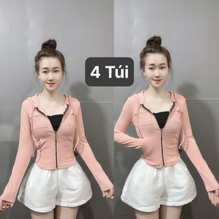 Áo khoác ủ kem mỏng 4 túi, vải thun tăm mặc mát vải mịn pt4