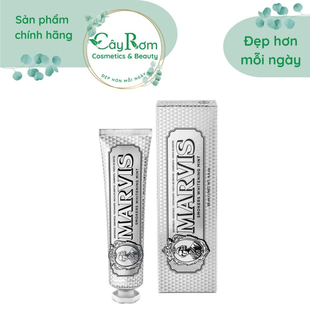 Kem Đánh Răng Marvis Màu Bạc 85ml Whitening Mint Toothpaste Cây Rơm Cosmetics