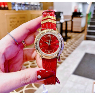 Đồng Hồ Nữ Versace DV 25 Mặt Tròn Dây Da Đỏ Máy Quartz (Pin) Thuy Kính Sapphire