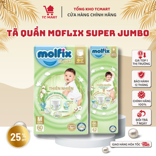 Tã/bỉm quần Molfix Thiên nhiên Super Jumbo Khô Thoáng Dịu Nhẹ Cho Em Bé M60/L52/XL42/XXL38/XXL42