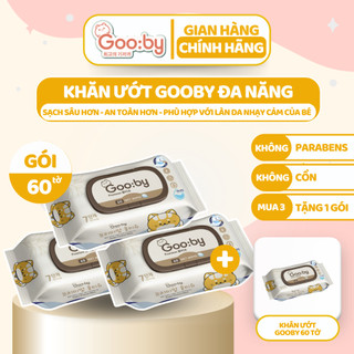  Khăn ướt Gooby Premium 60 tờ cao cấp, không cồn, không parabens, mềm mịn, an toàn với da trẻ nhỏ