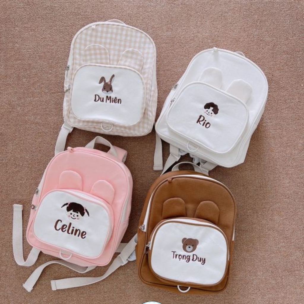 [Thêu Tên] Balo Tai Thỏ Thêu Tên Cho Bé Mầm Non, Balo Đi Học Phong Cách Hàn Quốc, Túi Đi Học Mẫu Giáo