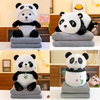 Bộ gối mền hình Gấu trúc ANVIHOME - Gấu trúc kèm chăn lông thỏ tiện lợi - gấu trúc cốc trà sữa, gấu trúc lena