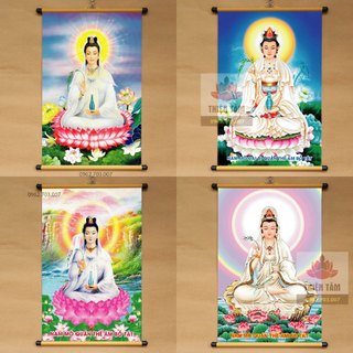 Tranh Quan Âm Bồ Tát treo tường khổ lớn 60x90cm chất liệu vải phủ bóng cao cấp dày dặn