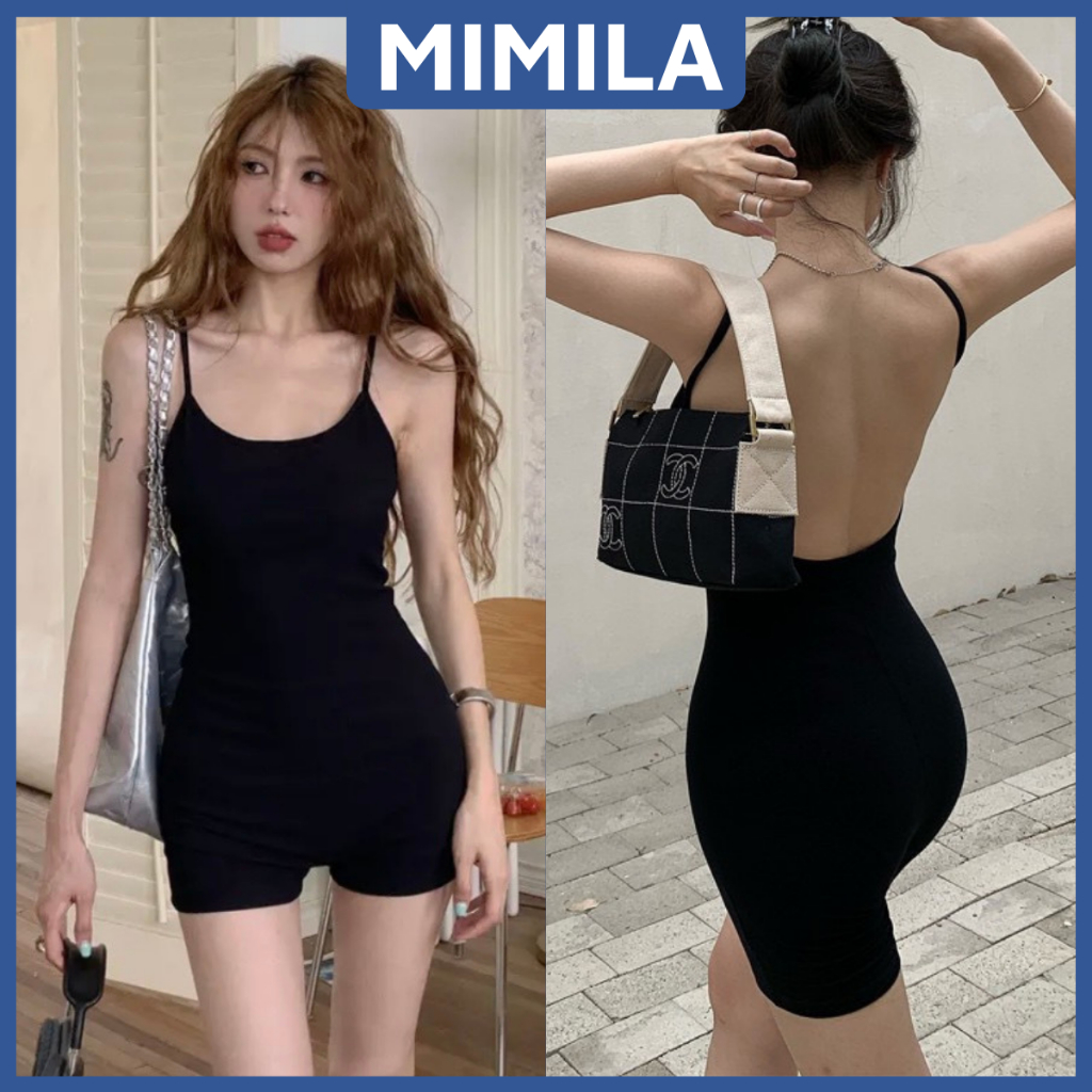 [CÓ SIZE] Jumpsuit Hai Dây MIMILA SẴN MÚT NGỰC Hở Lưng Quyến Rũ Áo Bodysuit Chất Thun Tăm Lạnh - MBS033