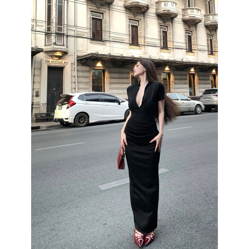 Đầm body sexy xẻ tà TABISHOP Váy body đen form dài thiết kế nhún eo sang chảnh đi dự tiệc đi biển hottrend(43) | BigBuy360 - bigbuy360.vn
